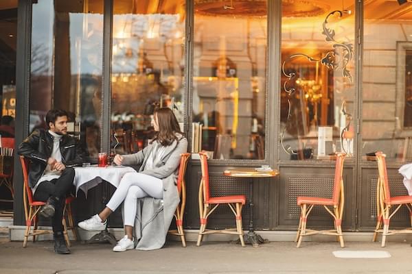 A couple eating at a restaurant